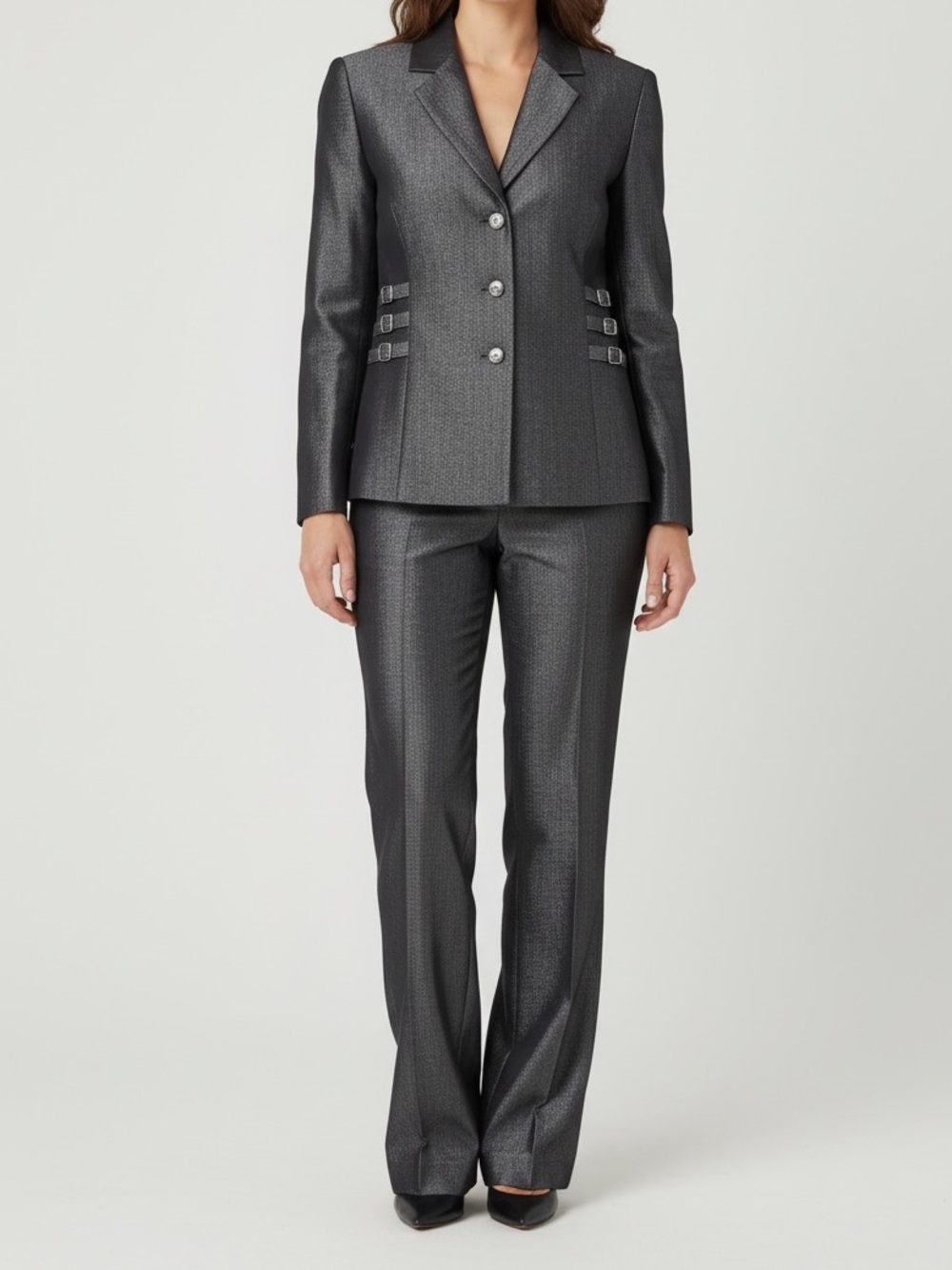 Lena Gabrielle Women's Metallic Gray Tailored Blazer & Trousers Set